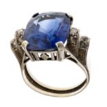 WHITE GOLD RING WITH DIAMONDS AND BLUE CRYSTAL