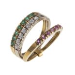 GOLD RING WITH RUBIES, EMERALDS AND DIAMONDS
