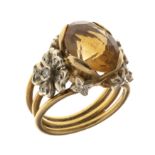 GOLD RING WITH TOPAZ AND DIAMONDS