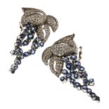 WHITE GOLD PAIR OF EARRINGS WITH SAPPHIRES AND DIAMONDS
