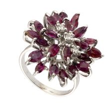 WHITE GOLD RING WITH RUBIES AND DIAMONDS