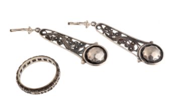 SILVER EARRINGS AND RING