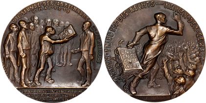 Germany, The Hour of Reckoning in Versailles, cast bronze medal, 1919 by Karl Goetz