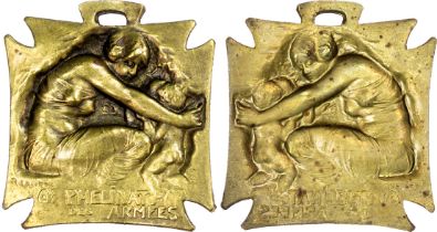 France, Army Orphanage, brass repoussé medallion by Lalique (c.1918)