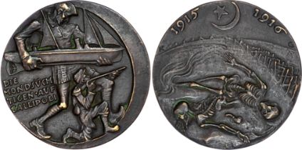 Germany, The Sleepwalkers at Gallipoli, cast bronze medal 1916 by Karl Goetz