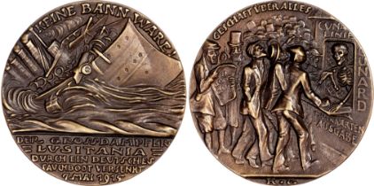 Germany, The Sinking of the SS Lusitania, cast bronze medal 1915, by Karl Goetz