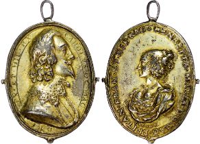 Charles I (1625-1649), Royalist Supporters Badge, c. 1646/7, Cast Siver Gilt Medal by Thomas Rawlins