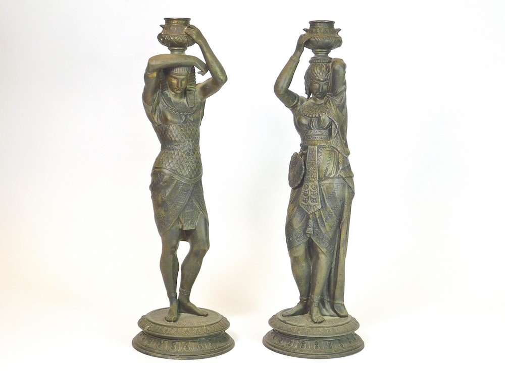 SPELTER CANDLESTICKS.