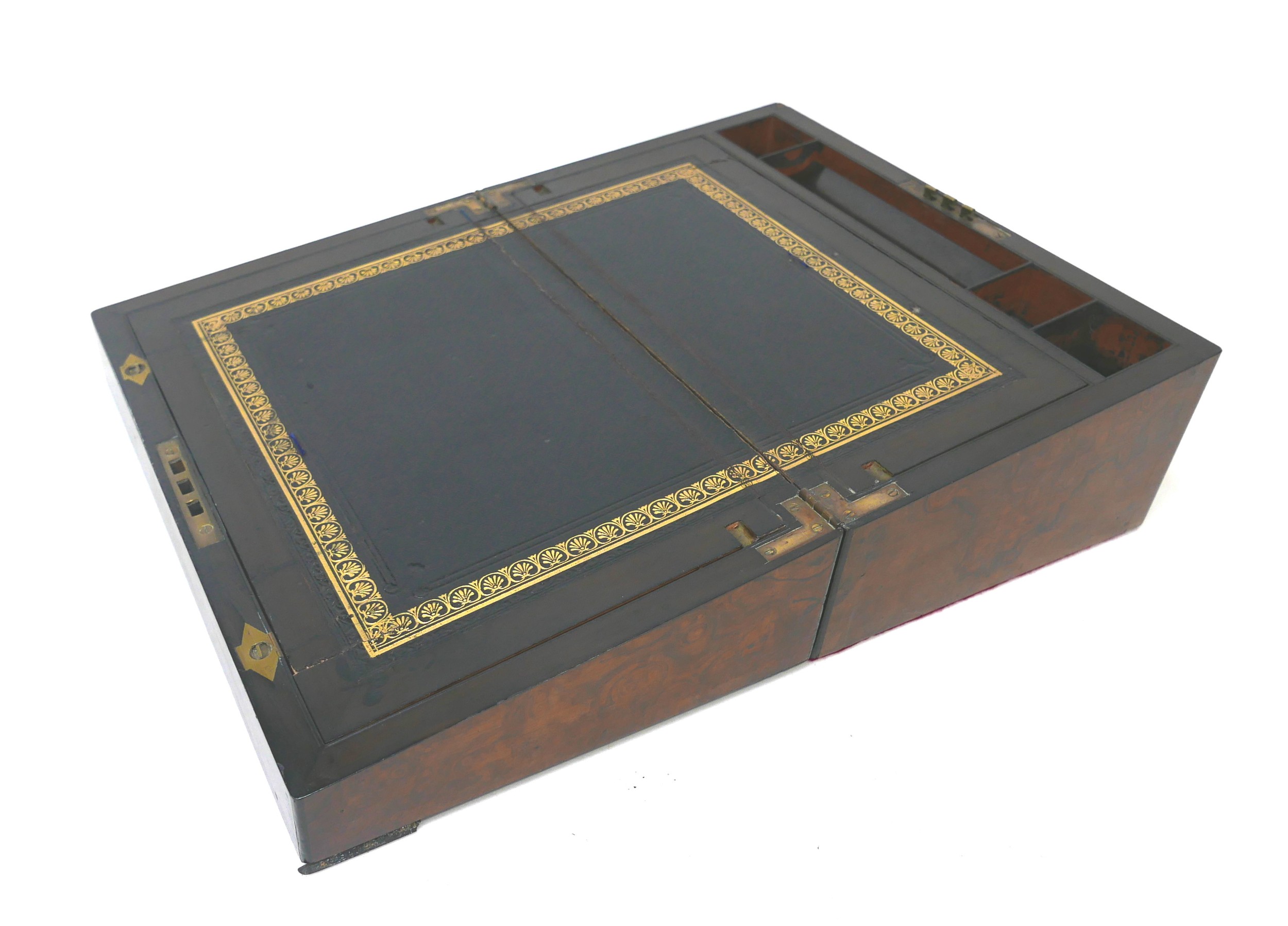 Two 19th century writing slopes, comprising mahogany writing slope with brass campaign handles and - Image 2 of 10