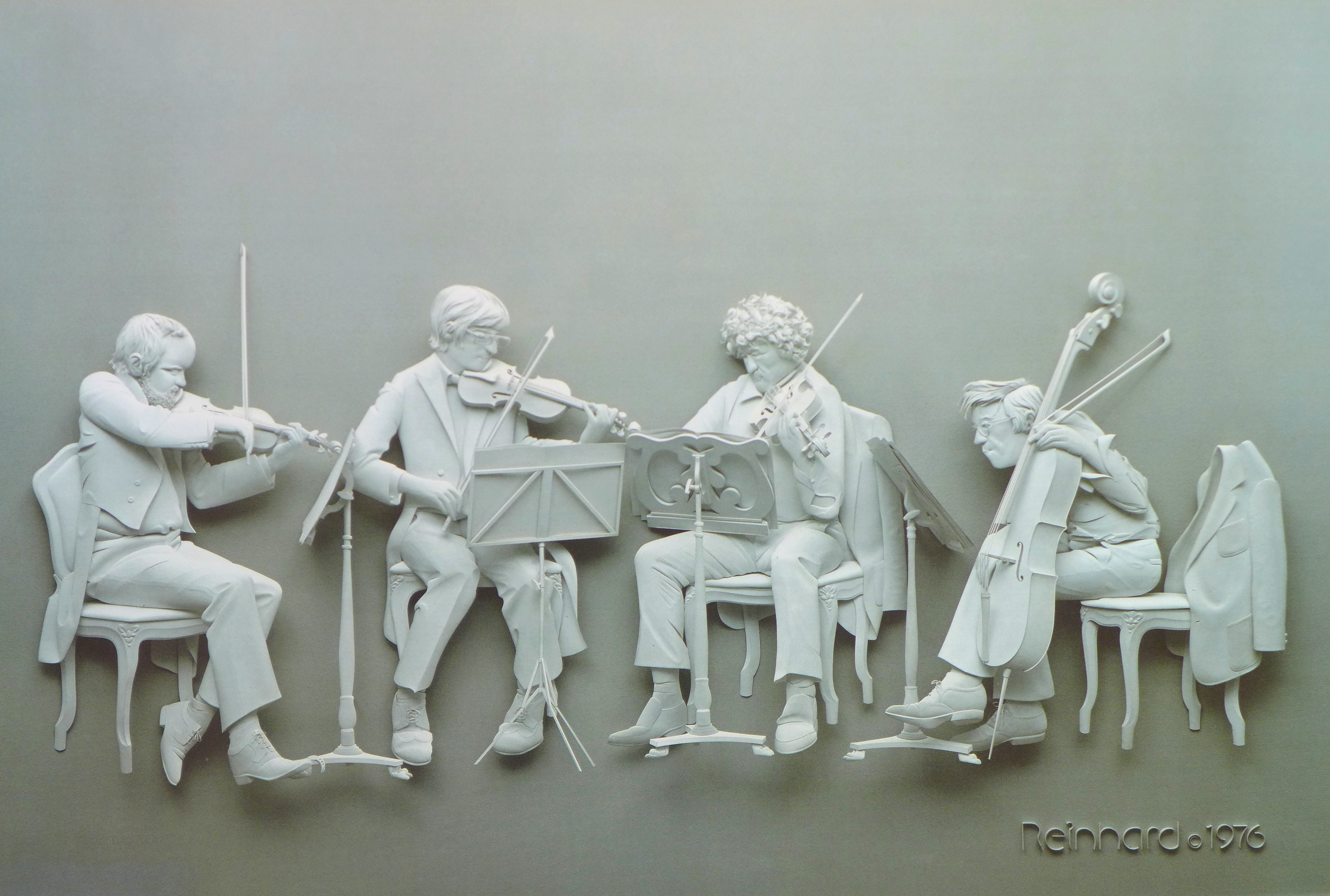 After Seigbert Reinhard: 'The Rehearsal', monochrome 3D effect print, dated 1976, mounted, glazed, - Image 4 of 4