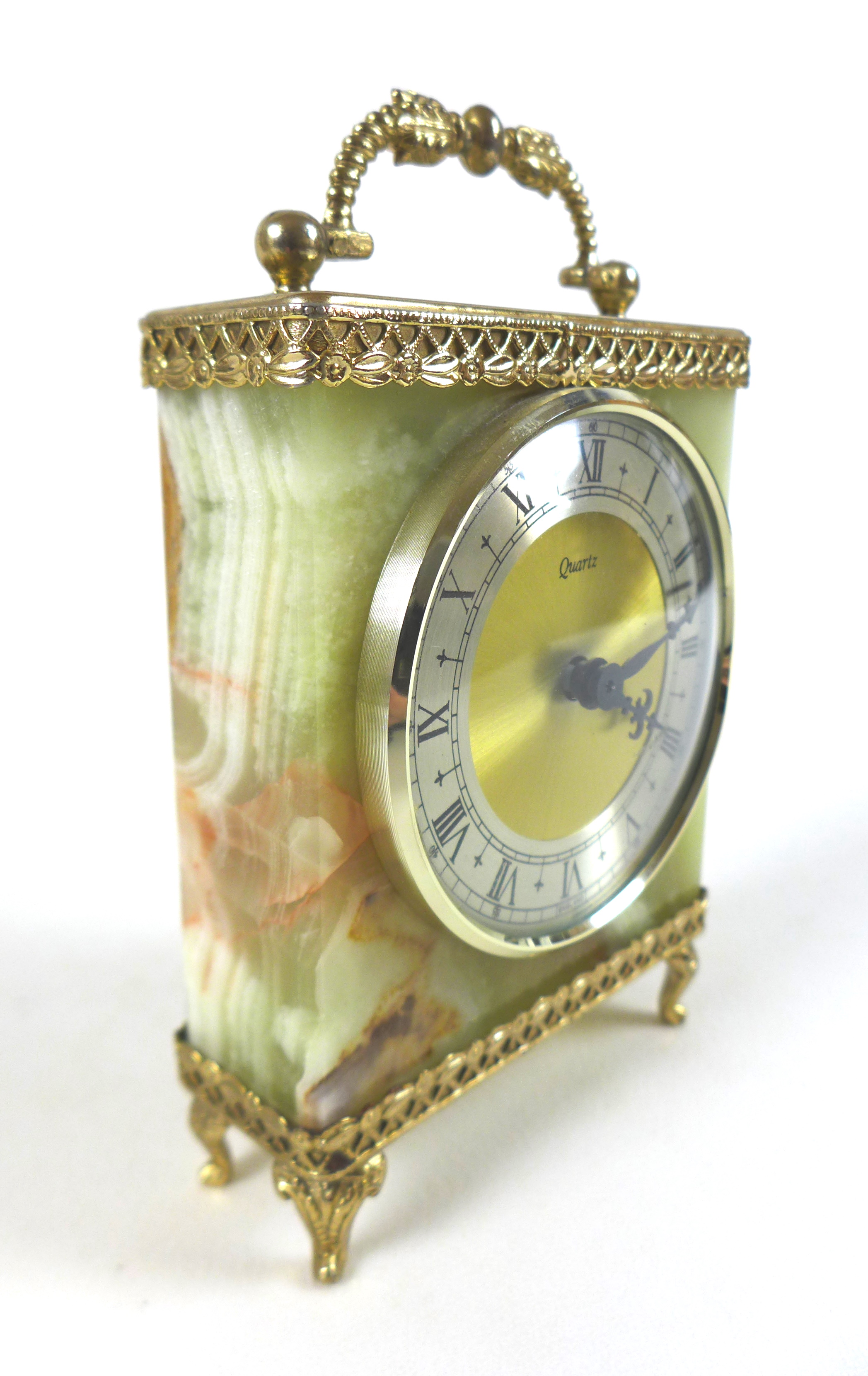 A mid 20th century brass cased carriage clock, the white enamel dial decorated with painted flowers, - Image 3 of 8