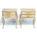 A pair of modern French style bedside cabinets, each with two drawers, raised on cabriole legs, each