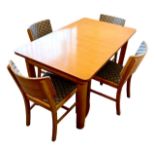 An Art Deco Maple & Co oak dining table, the extending draw leaf surface of rectangular form with