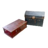 A vintage blanket chest, with hinged top lit, raised upon castors, 94 by 53 by 36cmhigh, together