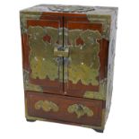 An early 20th century Chinese hardwood table-top cabinet, with four drawers to its interior, lock