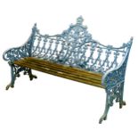 A Victorian style cast aluminum garden bench, in the manner of Coalbrookdale, Neo Gothic style,