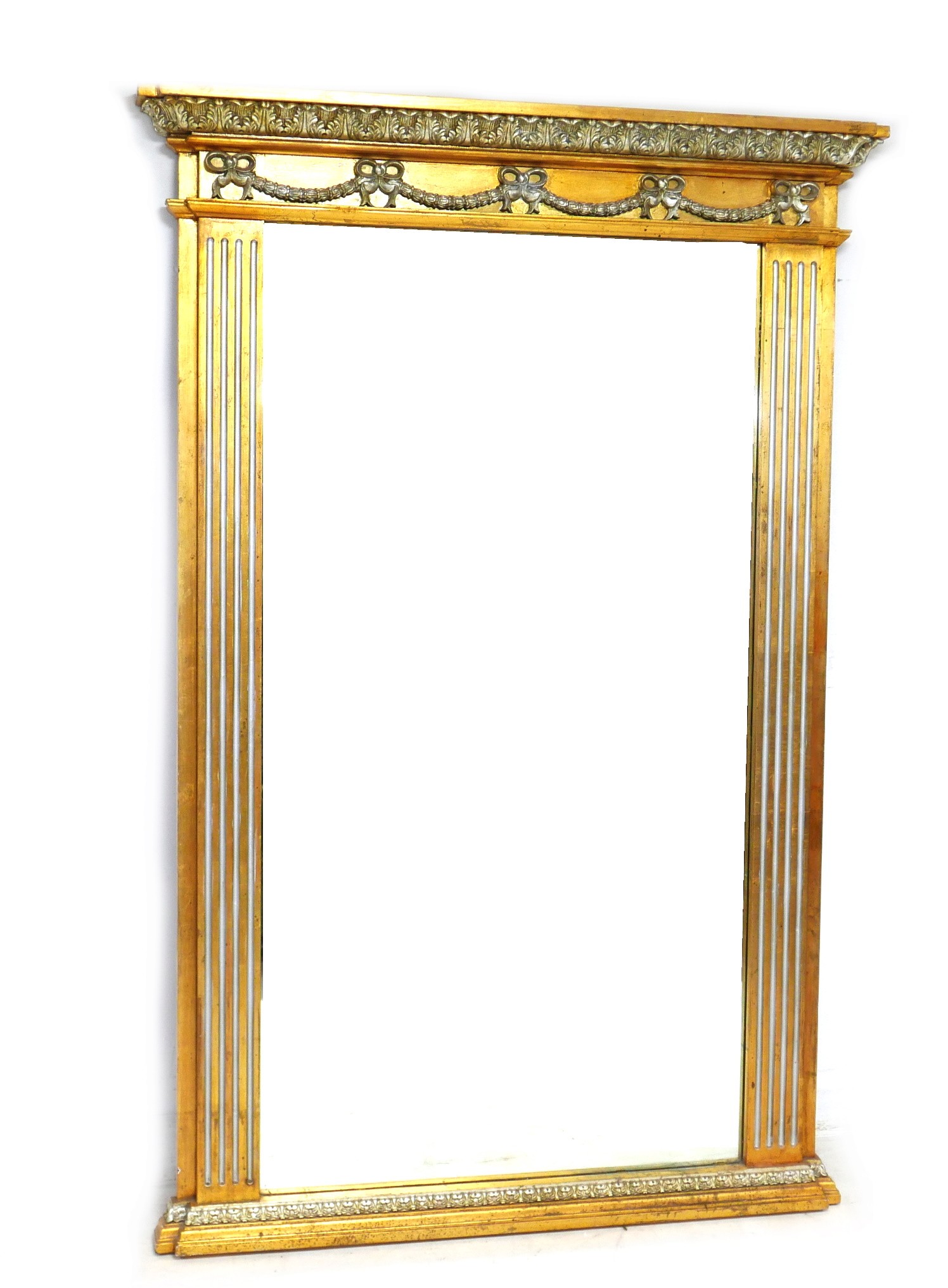 A modern large pier mirror, with moulded plaster acanthus leaf cornice over a frieze applied with