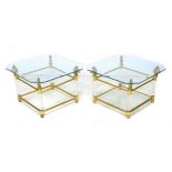A pair of Maison Charles style coffee tables, the square glass tops with canted corners and bevelled