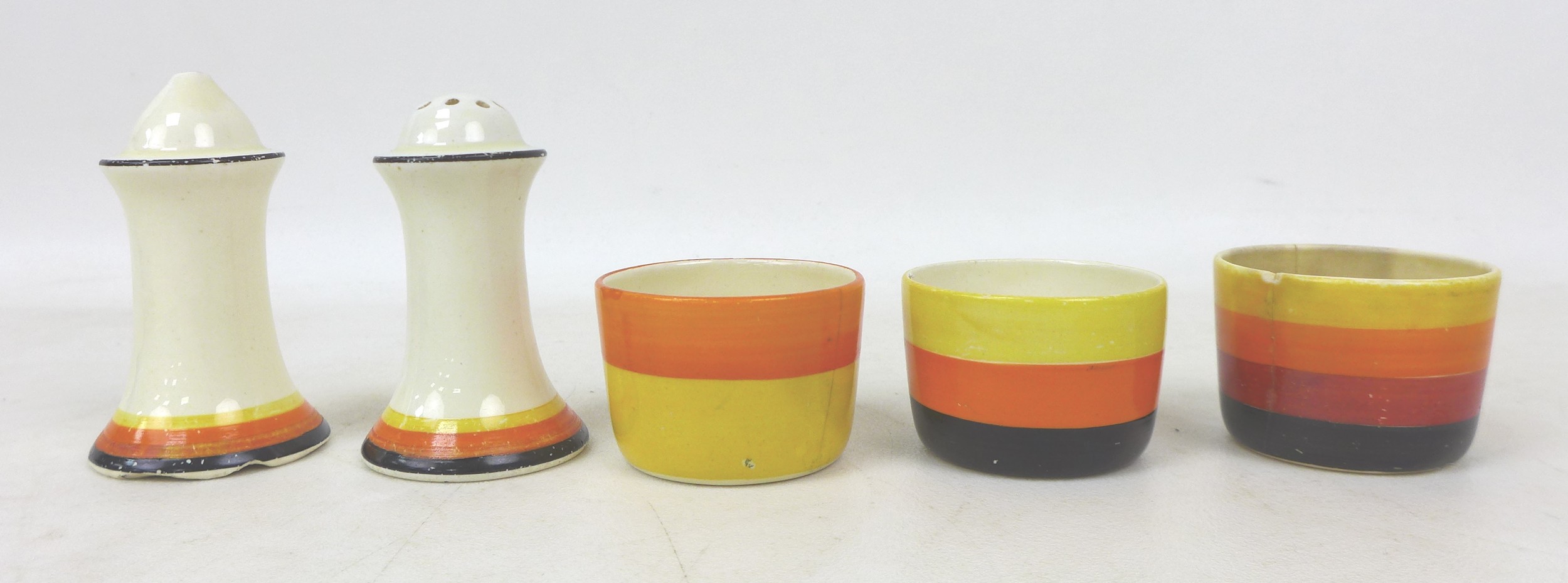 A collection of Clarice Cliff banded wares, including a Muffineer salt and pepper pot, 8cm high, and - Image 2 of 3