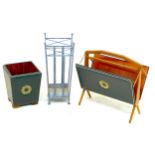 A vintage Furnway leather covered wastepaper bin and matching magazine rack, 50 by 32 by 57cm