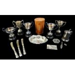 A small collection of Edwardian and later silver and silver plate, including a silver National