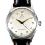 A Tudor Oyster stainless steel gentleman's wristwatch, with silvered dial, gold Arabic numerals,
