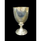 A George III silver goblet, with plain tapering bowl on a knopped stem, on a stepped circular