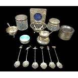 A collection of Edwardian and later silver, including a George V small lidded circular pot with
