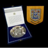 A ERII commemorative The Port of London Authority silver ashtray, with presentation inscription ‘