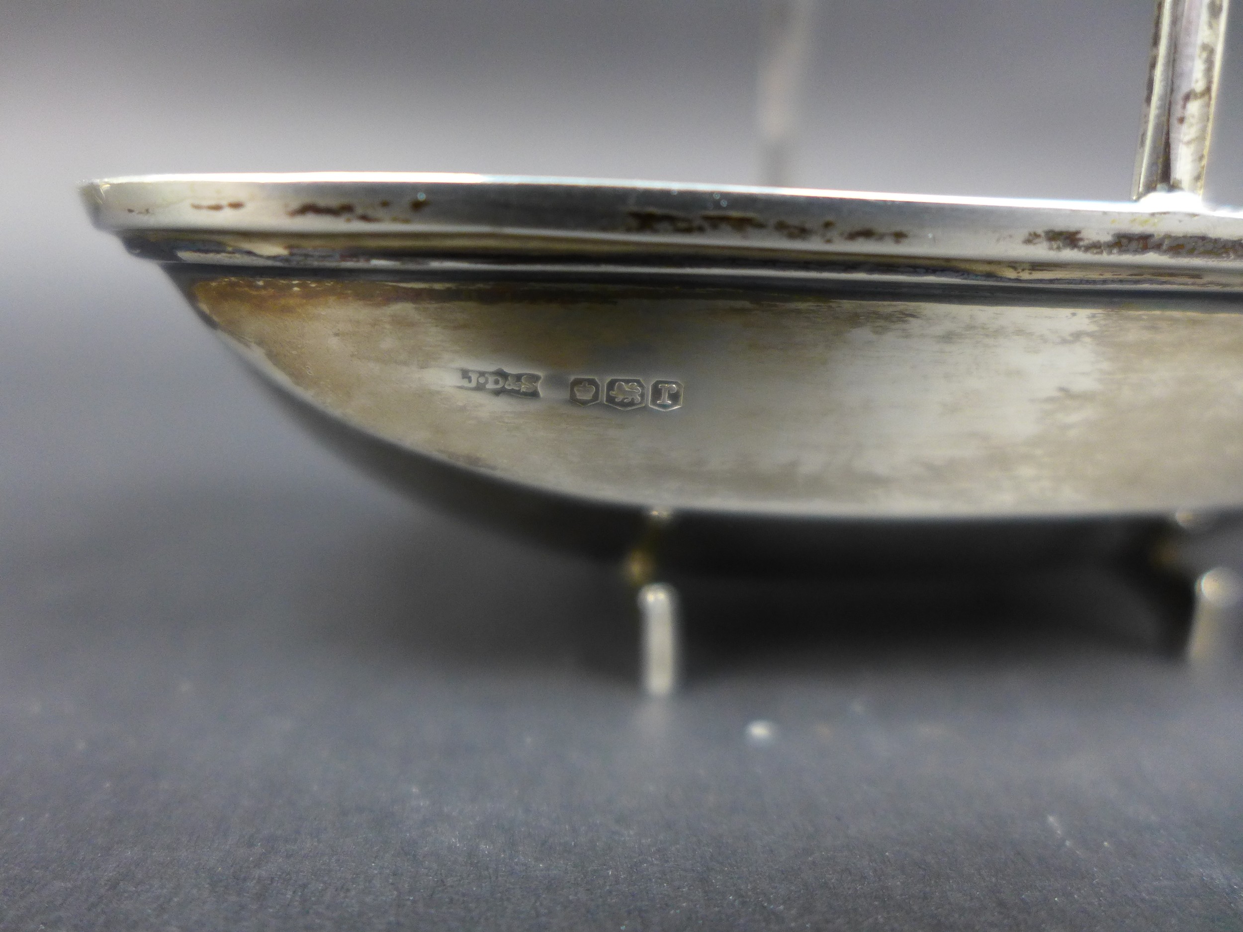 A George V silver trug form bon bon dish, James Dixon & Sons Ltd. Sheffield 1934, 11.5 by 6.2 by 7cm - Image 6 of 7