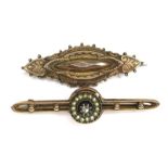 A Georgian mourning button, set with a central old cut diamond surrounded by jet and seed pearls,