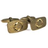 A pair of vintage 9ct gold cufflinks, of rounded rectangular form with engraved circle decoration,