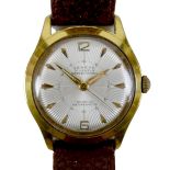 A Geneva gold plated gentleman's wristwatch, with fancy sunburst dial, case 33mm, on a brown