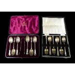 Two cased sets of Victorian and later silver teaspoons