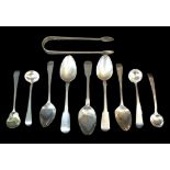 A collection of George III and later silver flatware, including a pair of George III old English