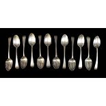 Two sets of six George IV silver teaspoons, comprising one set of six with engraved with initial 'L'