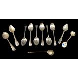 A collection of Victorian and later silver spoons, including a set of six Victorian teaspoons,