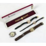 A group of five vintage watches, comprising a Jaeger LeCoultre gentleman's chromed watch head,