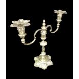 An Elizabeth II silver twin branched candelabra, the knopped stem with foliate decoration, removable