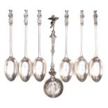 A set of six silver teaspoons, with apostle terminals, Mappin & Webb, together with an 800 silver