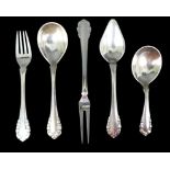 Five pieces of early 20th century and later Georg Jensen Lily of the Valley pattern silver flatware,