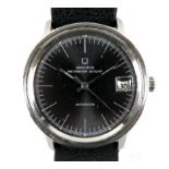 A Universal Polerouter stainless steel gentleman's wristwatch, with black dial