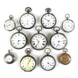 A collection of pocket watches, comprising one 18k yellow gold cased, 32.5g gross, 36mm, and ten