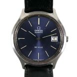 A vintage Omega De Ville Quartz stainless steel wristwatch, model 192.0027, circa 1980, dark blue