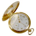 An Art Deco 18ct gold cased half hunter pocket watch, keyless wind, with black Arabic numerals to