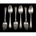 A set of six George III bright cut silver teaspoons, 'G S M' monogram to terminal, Peter & Ann