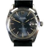 A Tudor Oysterdate stainless steel gentleman's wristwatch, with black dial