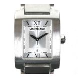 A Montblanc gentleman's stainless steel tank wristwatch, model 7048-PL233748, square silvered dial