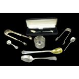 A collection of George III and later silver, including a George III Old English pattern teaspoon,