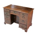 A Victorian mahogany knee-hole desk, with single middle drawer flanked by two banks of four drawers,
